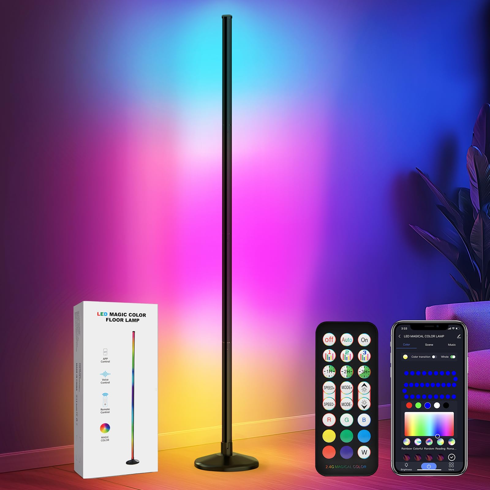 RGB Floor Lamp, 2400 Lumen Smart RGB LED Corner Lamp
