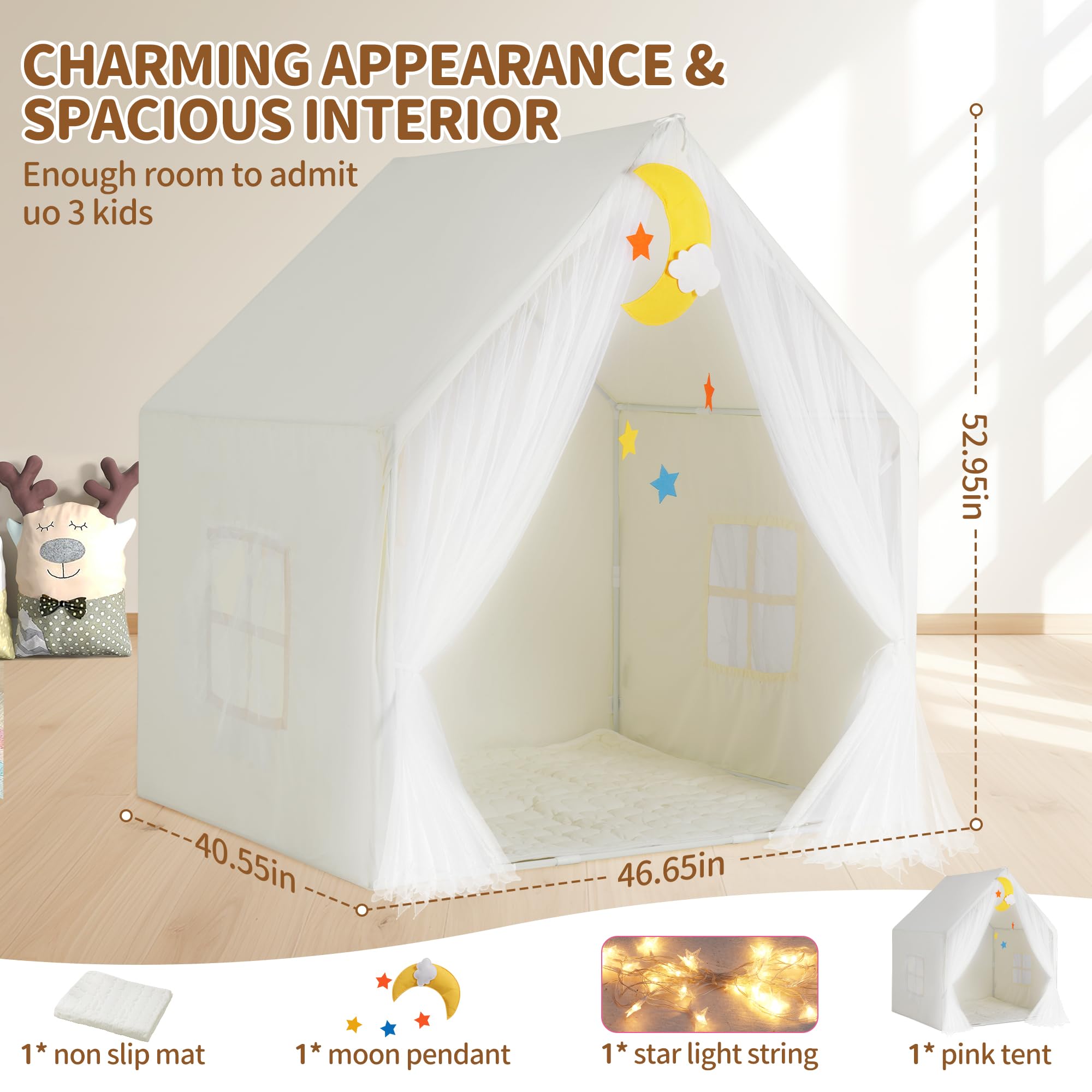 Princess Castle Play Tent with Mat and Star Lights