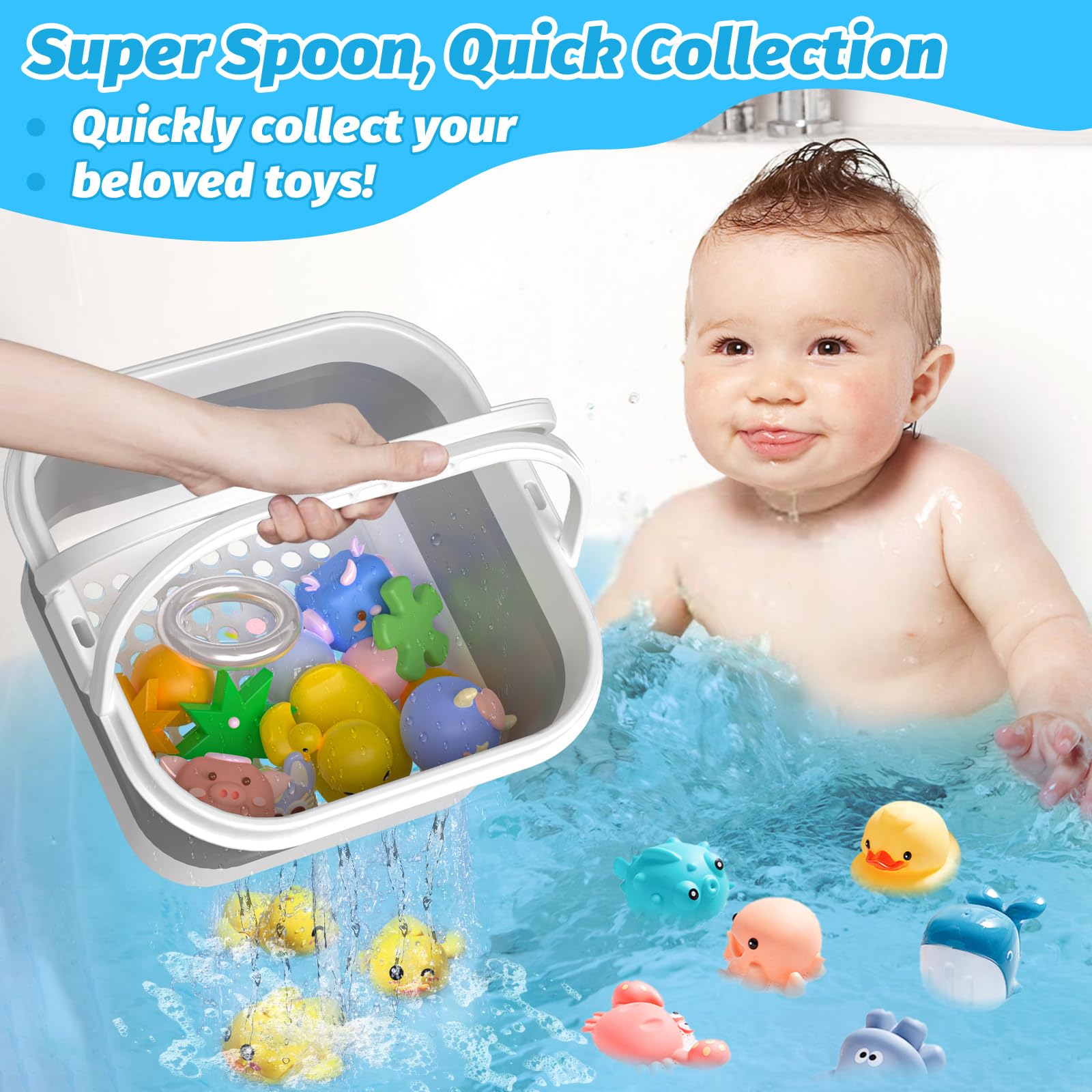 Foldable Bath Toy Storage Organizer with Drain Base Gray