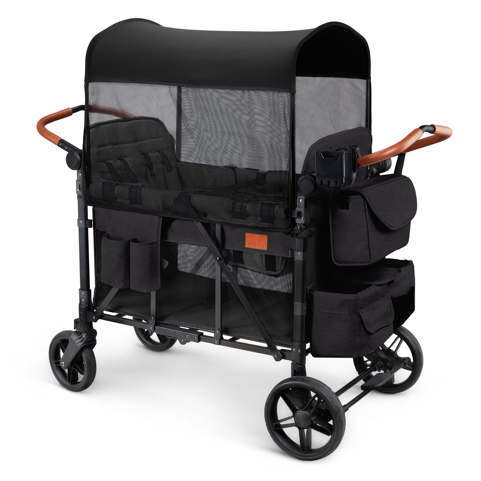 Wagon Stroller for 4 Kids, All-Terrain Wagon for Toddler with Canopy, Parent Organizer