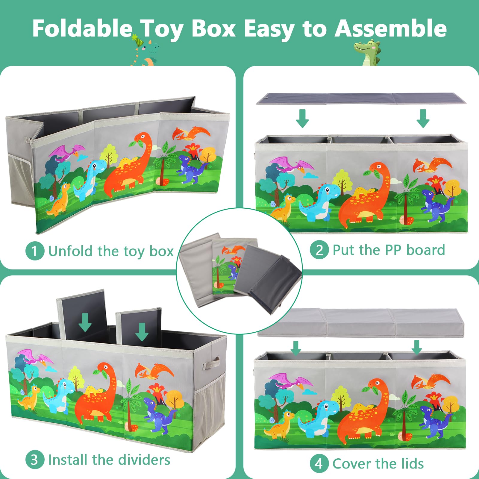 Extra Large Dinosaur Toy Storage Organizer with Lids