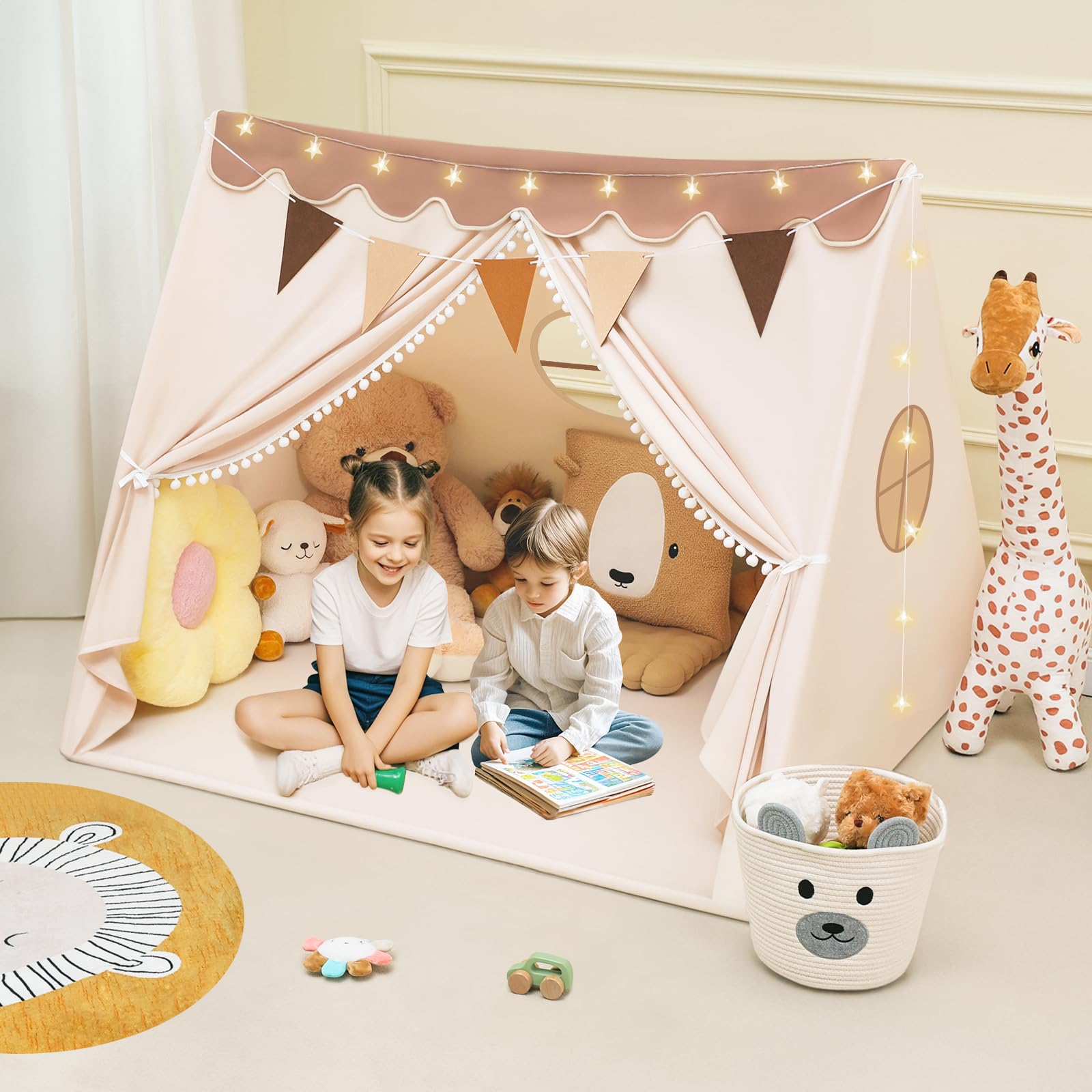 Tent Indoor with Star Lights and Flags - Play Tent for Kids Ages