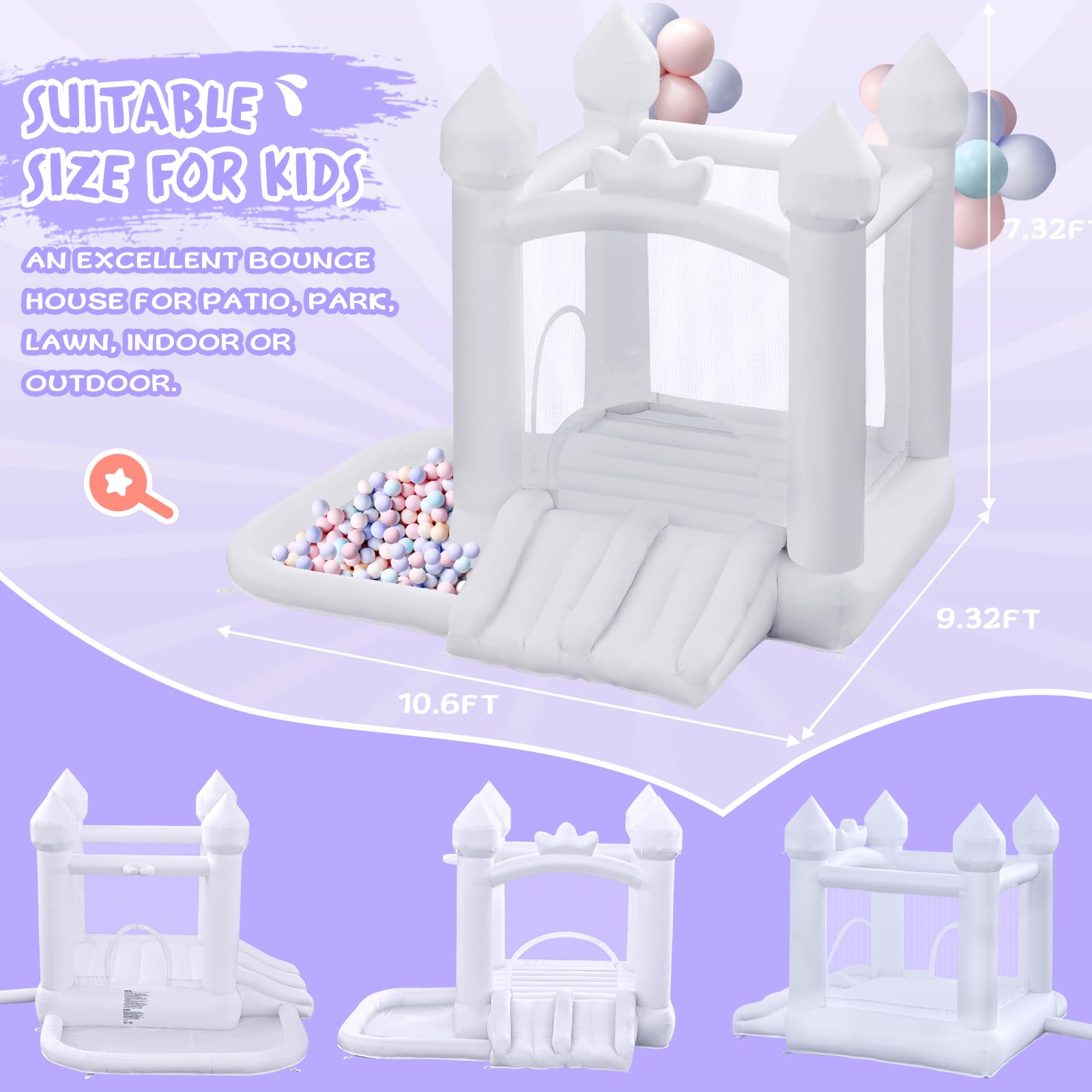 White Inflatable Bounce House with Double Slide and Ball Pit