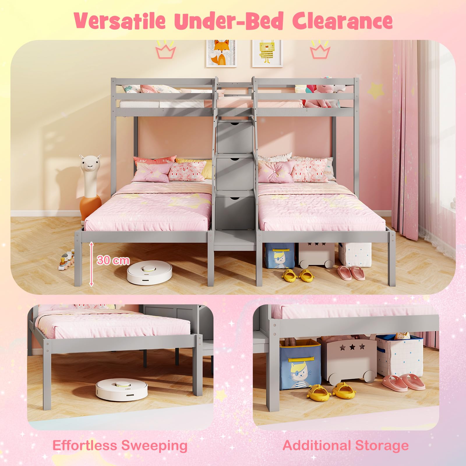 Triple Bunk Bed with Storage Staircase
