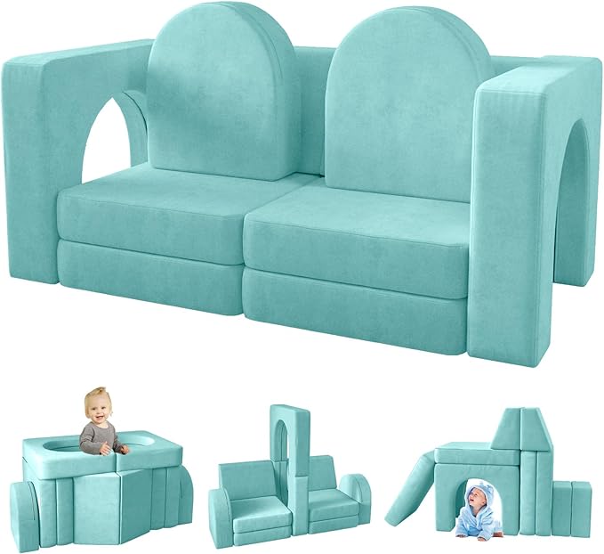 Kids Couch 10PCS, Modular Kids Play Couch for Playroom Bedroom, 10 in 1 Multifunctional