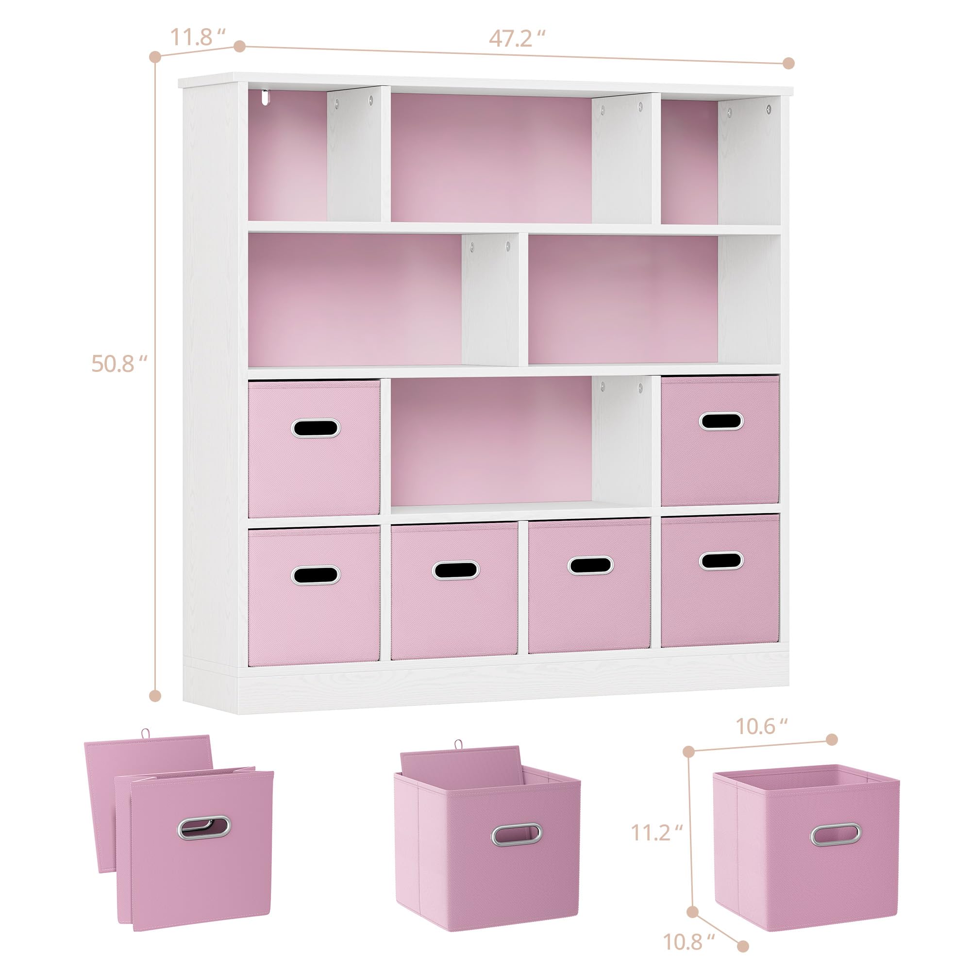 Toy Storage Organizer with 6 Bins and 12-Cube Bookshelf