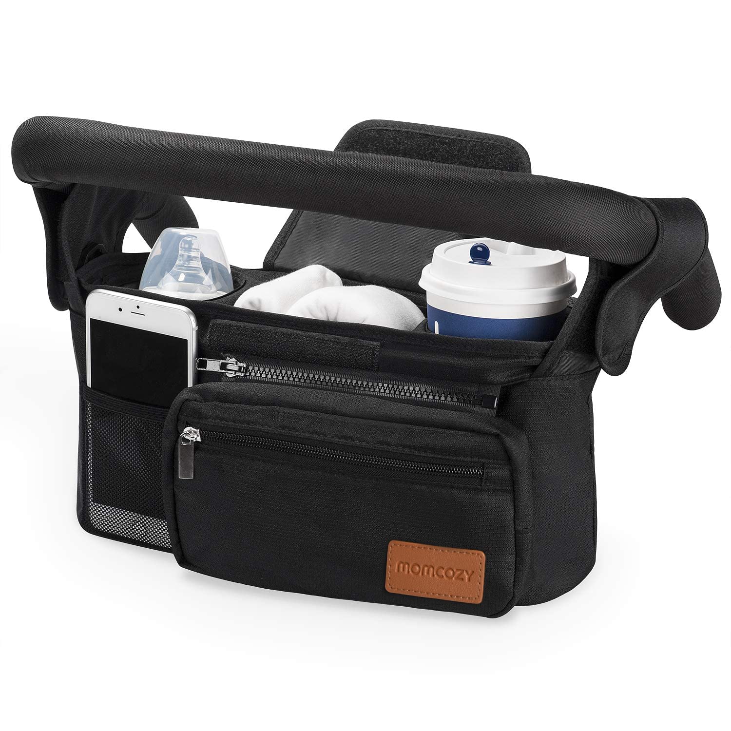 Universal Stroller Organizer with Insulated Cup Holder Detachable Phone Bag