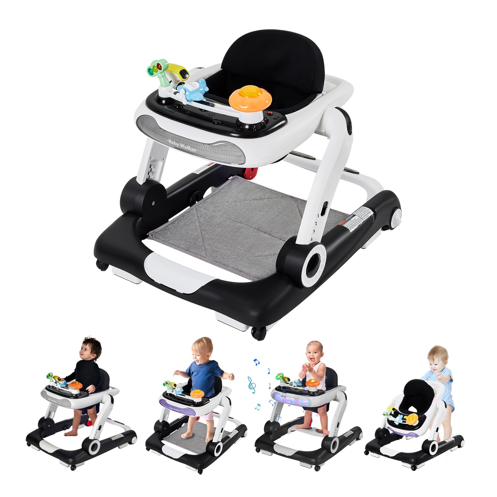 Lights Baby Walker with Wheels,5-in-1 Baby Activity Center