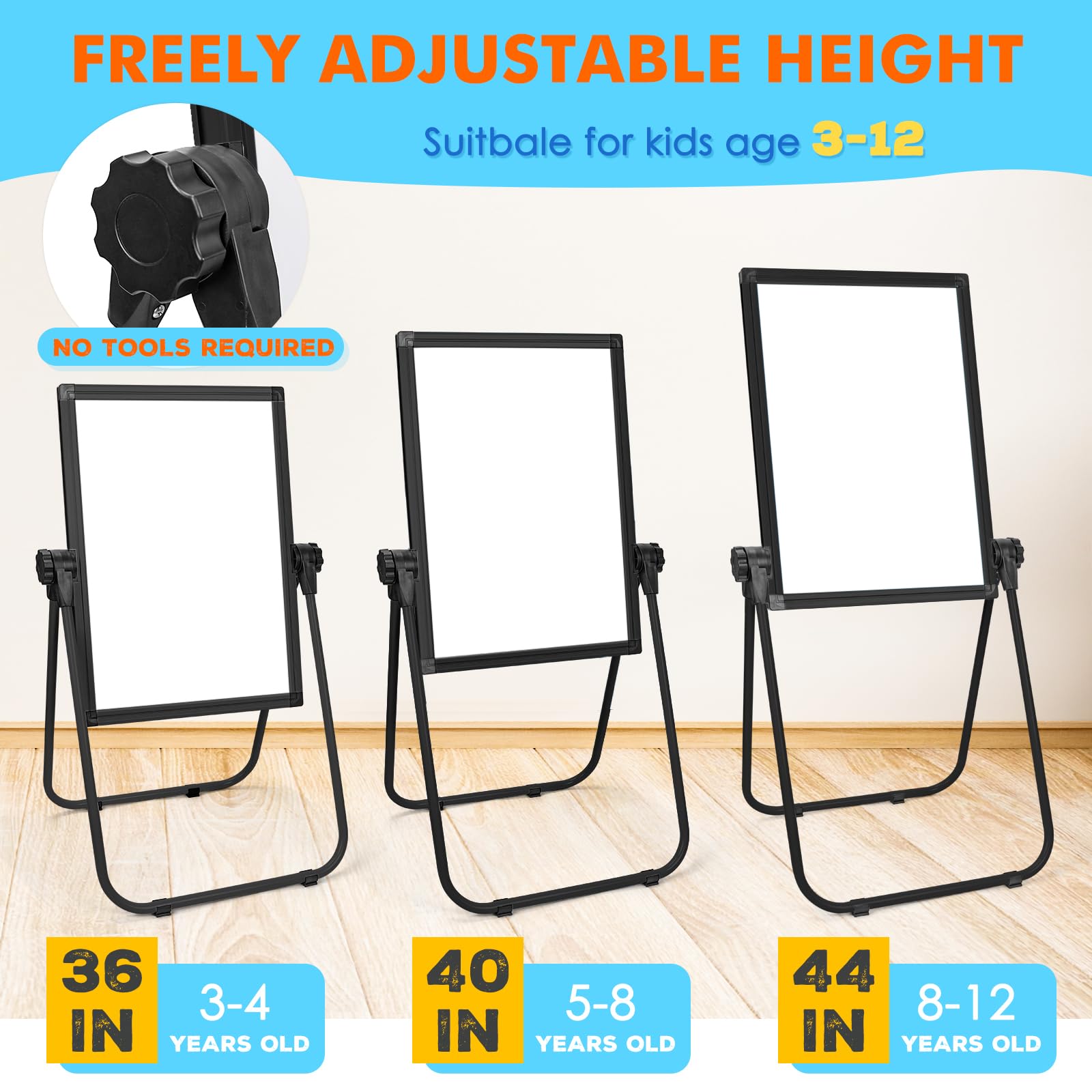 WEYOUNG Kids Easel for Toddlers, Adjustable Standingg Metal Toddler Whiteboard & Chalkboard, Magnetic Art Easel for Kids Age 2-4 4-8 9-12, Black