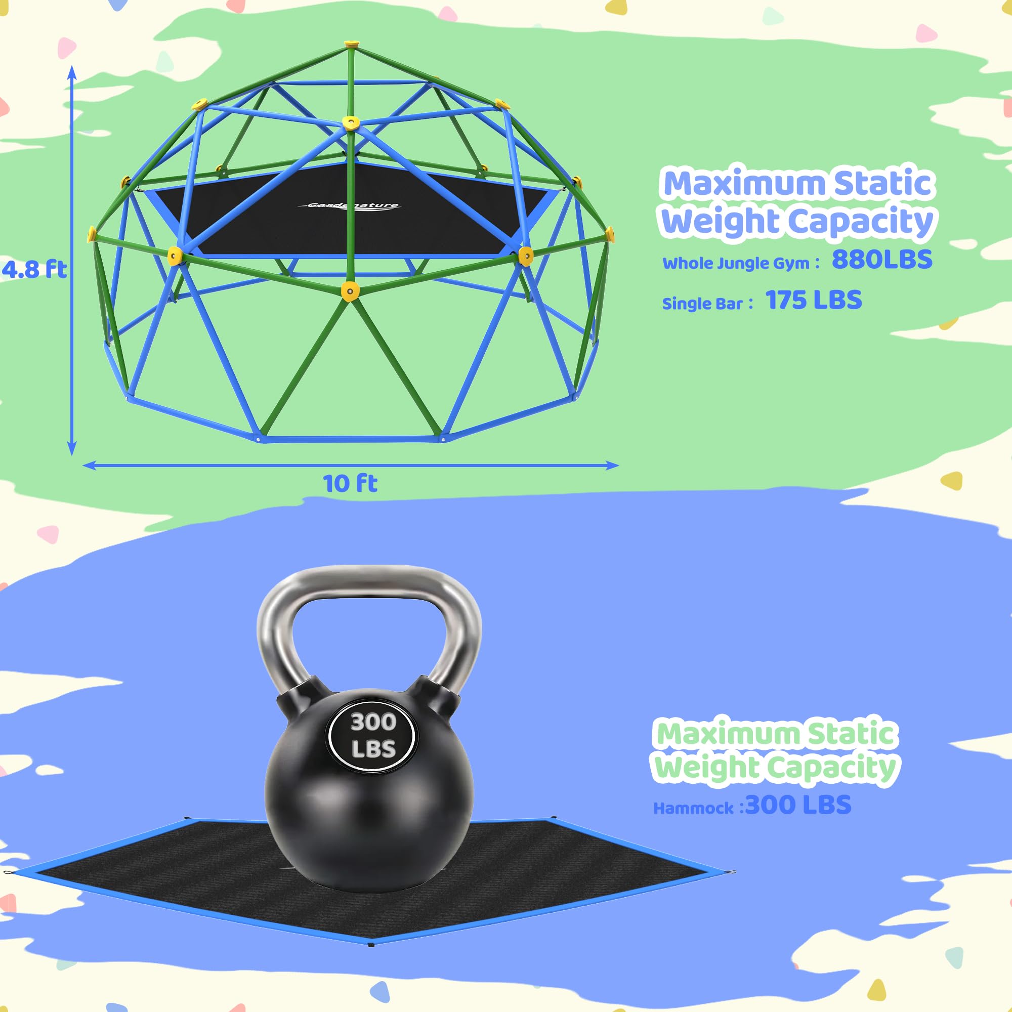 10FT Climbing Dome with Hammock for Kids