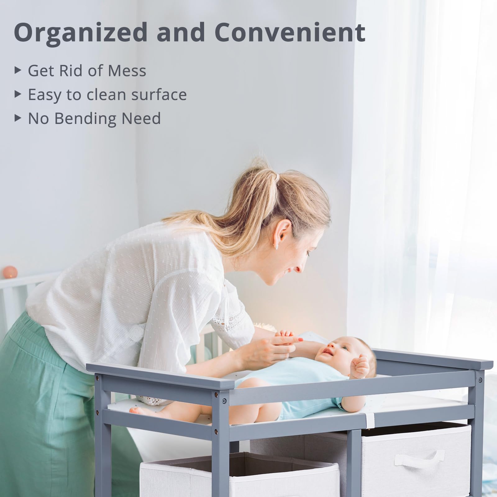 Baby Changing Table with Storage Baskets and Hamper