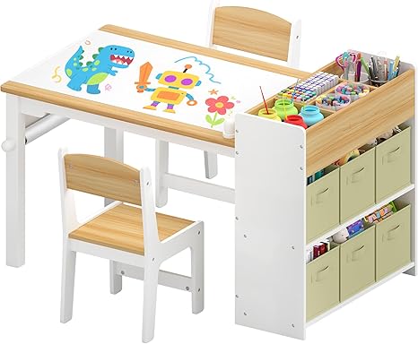 Kids Art Table and Chair Set, Craft and Play Wood Activity Table