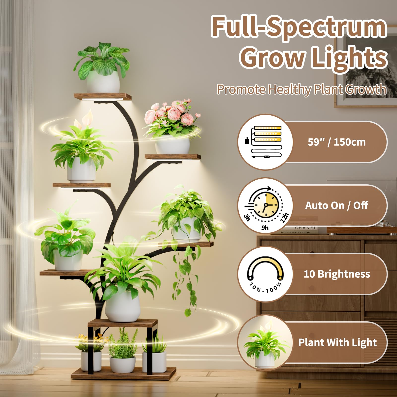 7-Tier Corner Plant Stand with Grow Lights
