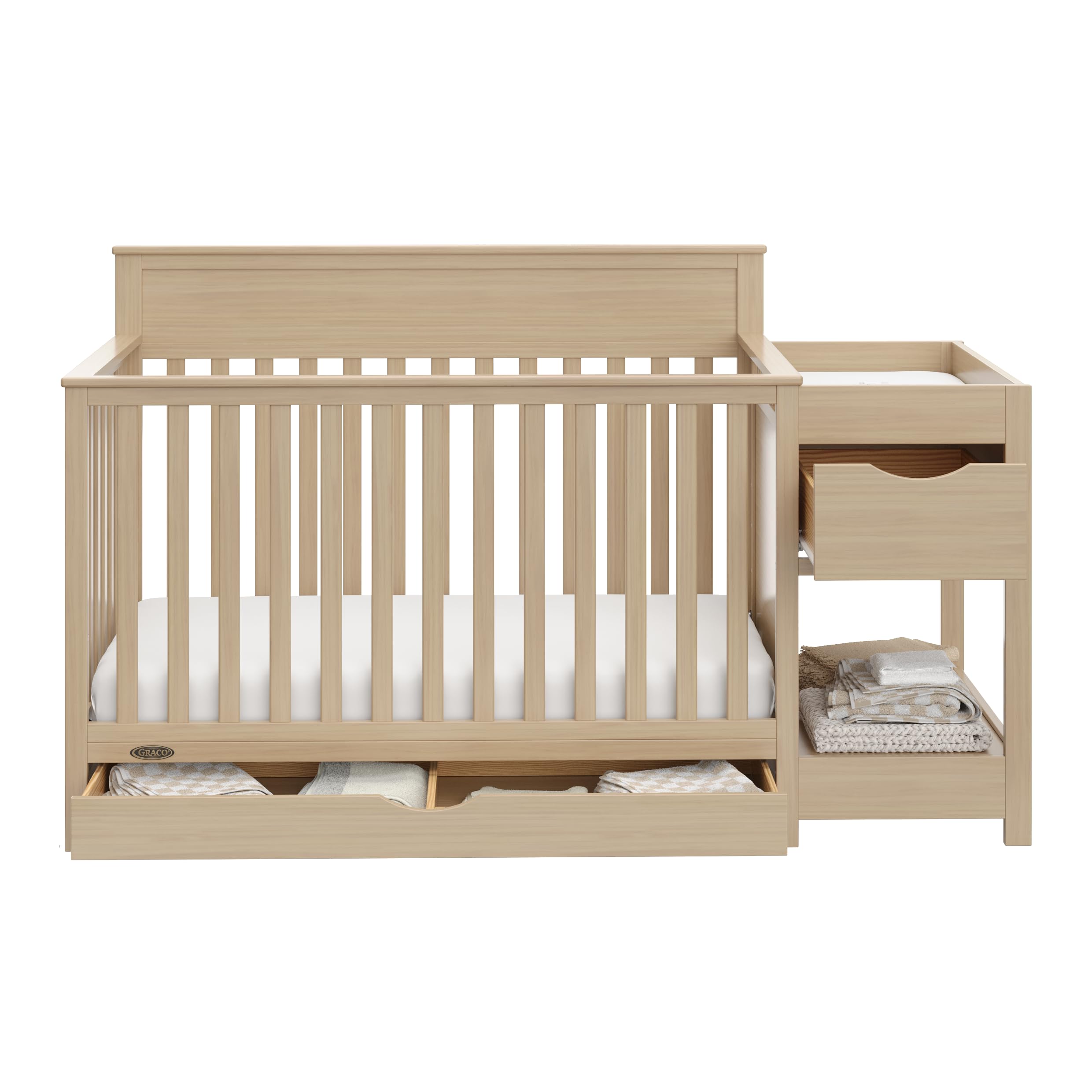5-in-1 Convertible Crib with Changing Table and Drawer