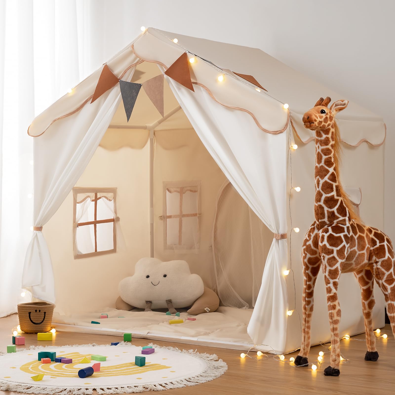 Kids Play Tent with Padded Mat and Lights