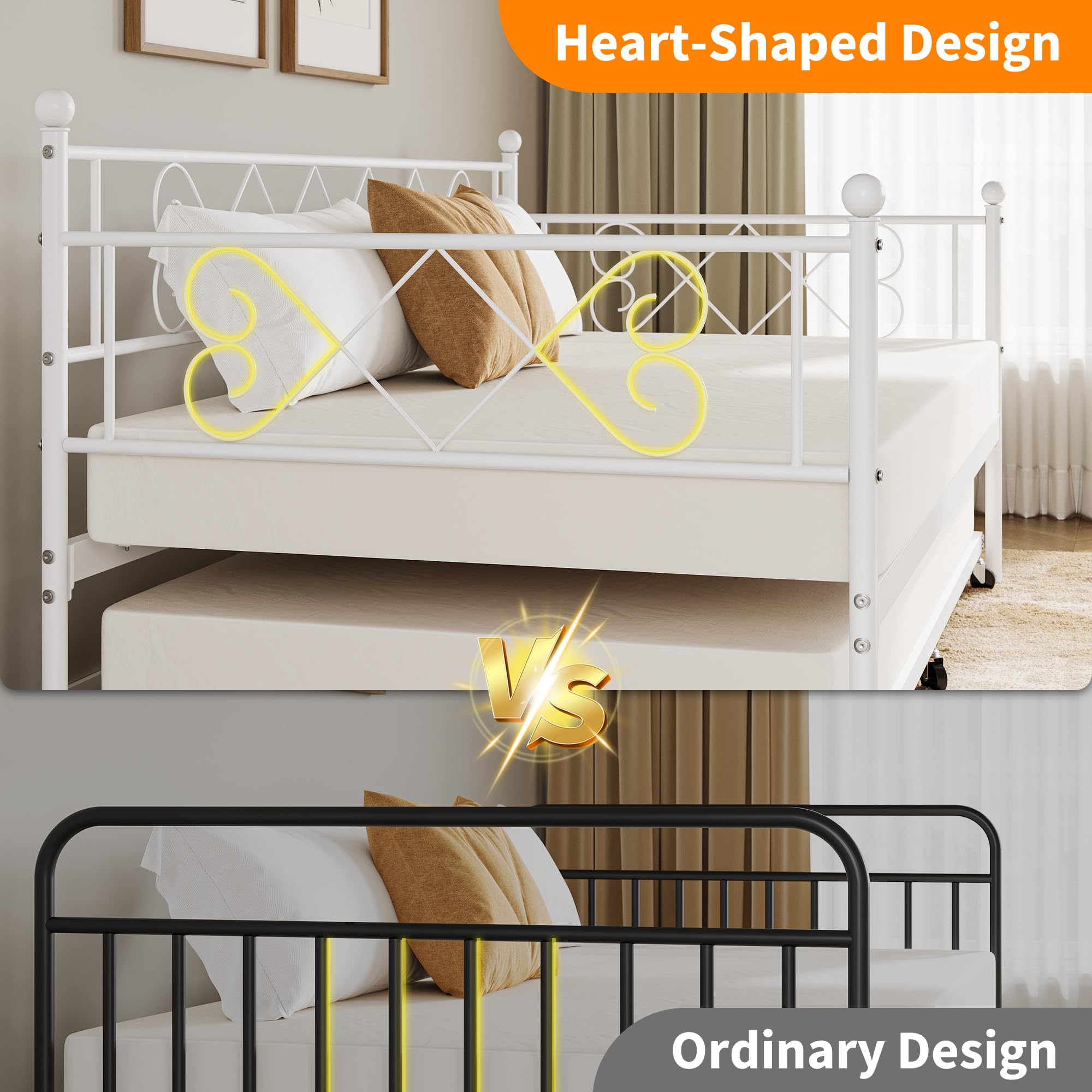 Twin Metal Daybed with Trundle and Steel Slat Support