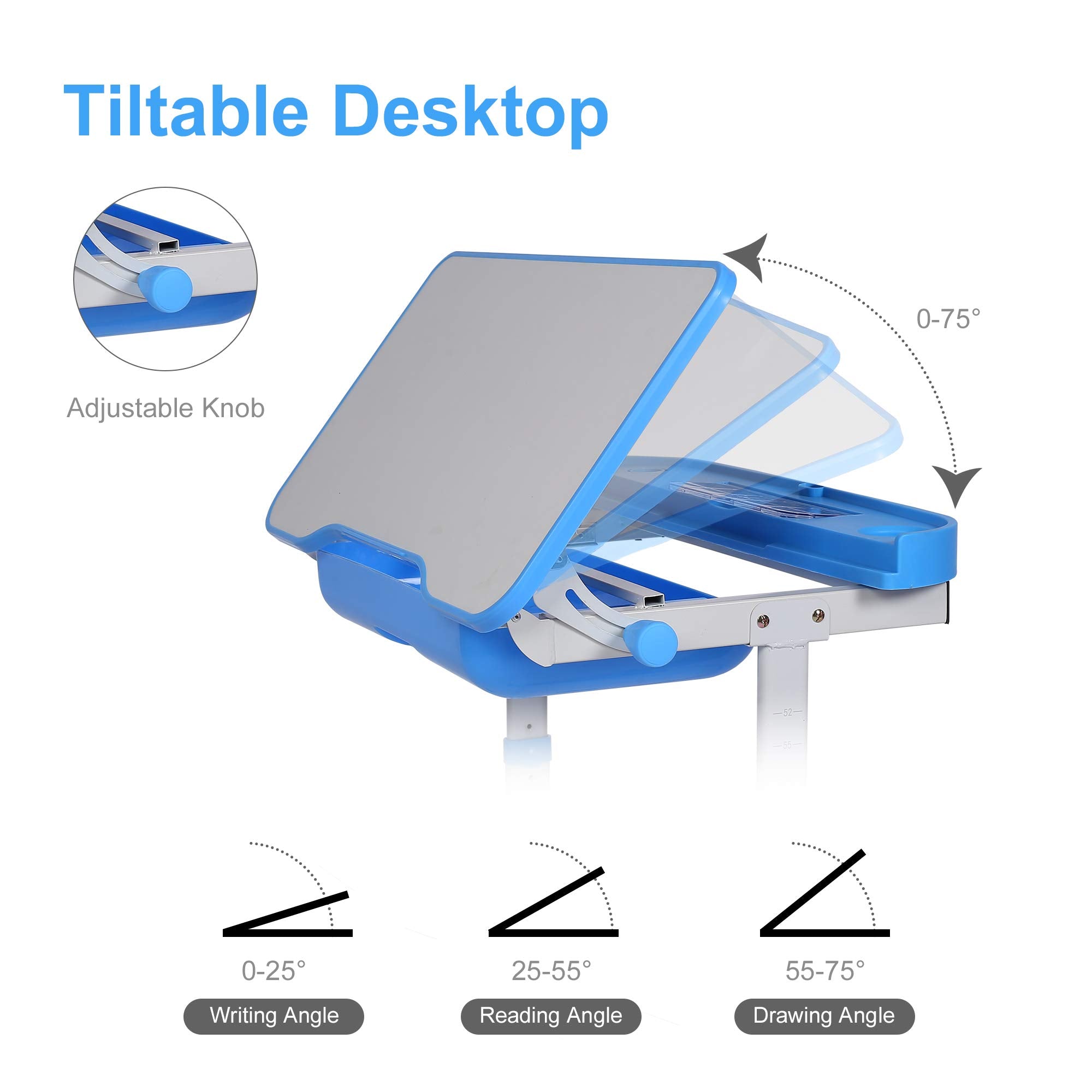 Kids Desk and Chair Set with Adjustable Height and Tilting Desktop