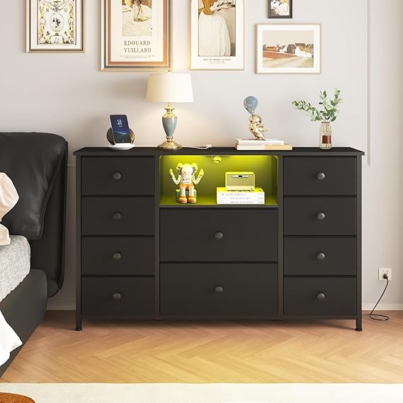 Dresser with Charging Station and LED Lights, Pink Dressers