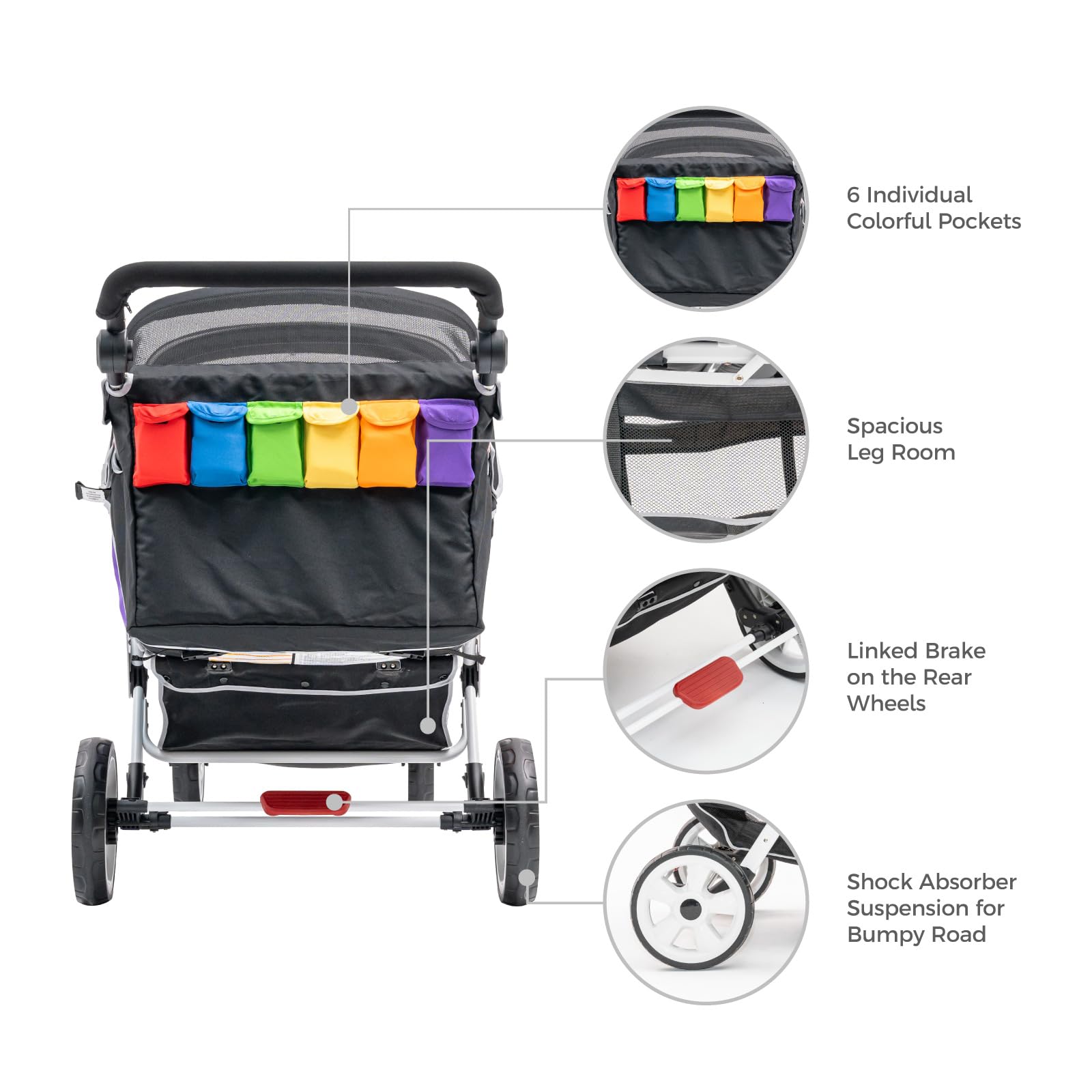 H6E 6 seat Baby Stroller- Double Canopy - Daycare Strollers