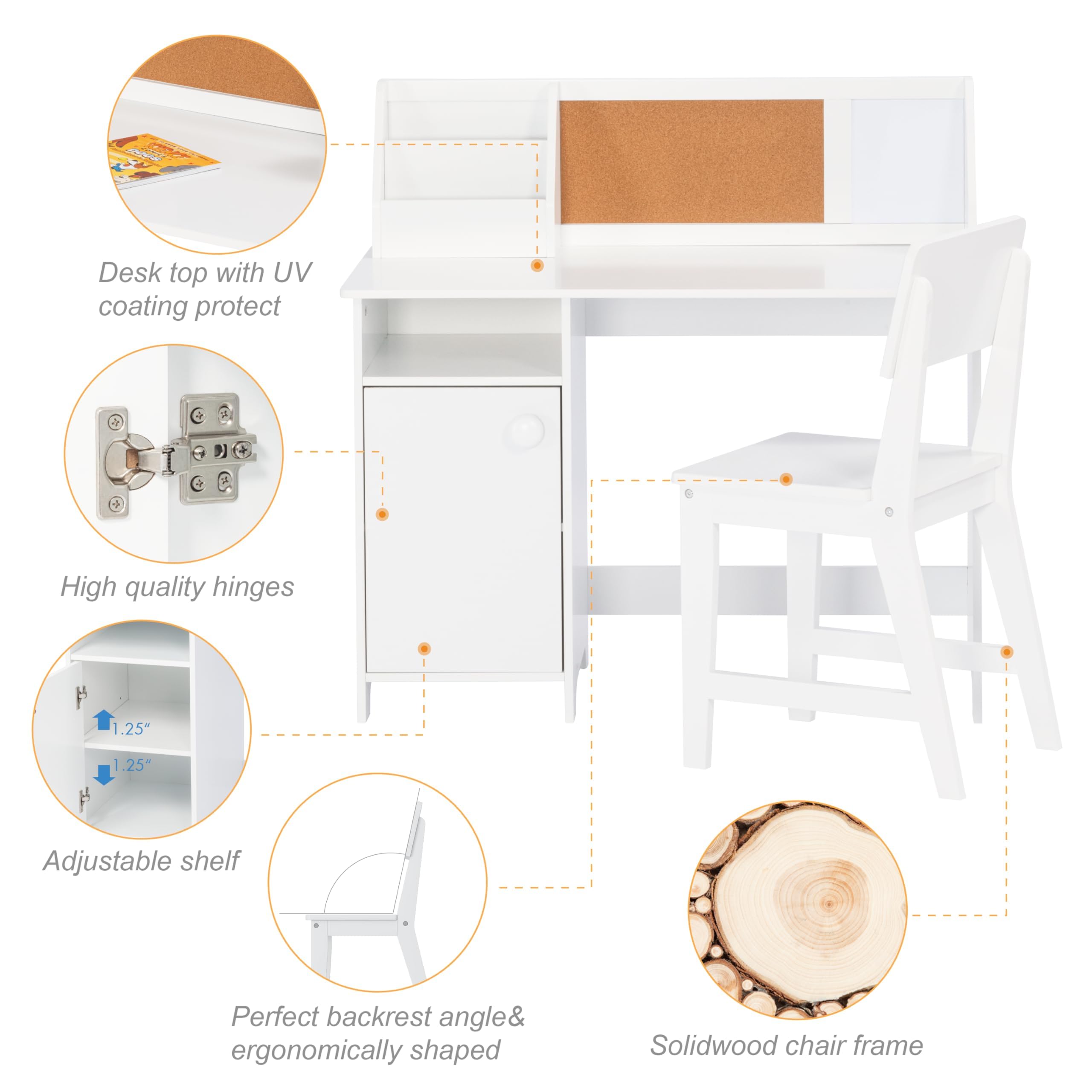 Kids Study Desk with Chair Set White