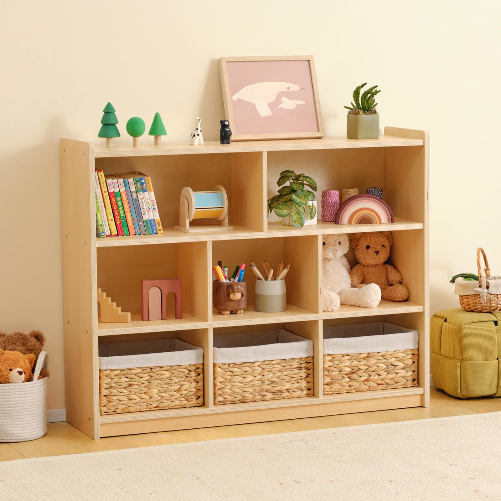 3-Tier Montessori Toy Storage Shelf with 8 Cubbies