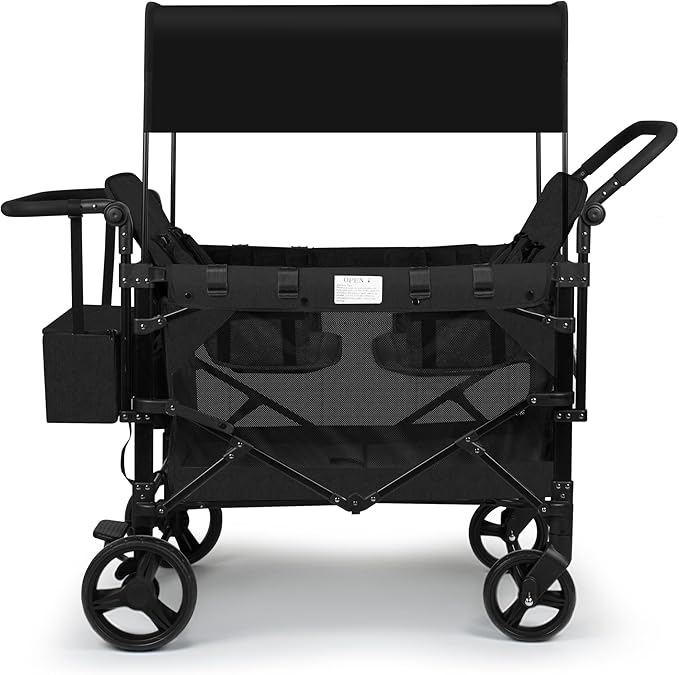 Stroller Wagon, 2 Seater Kids Wagon, Collapsible with 5-Point Harnesses, Zipper Door