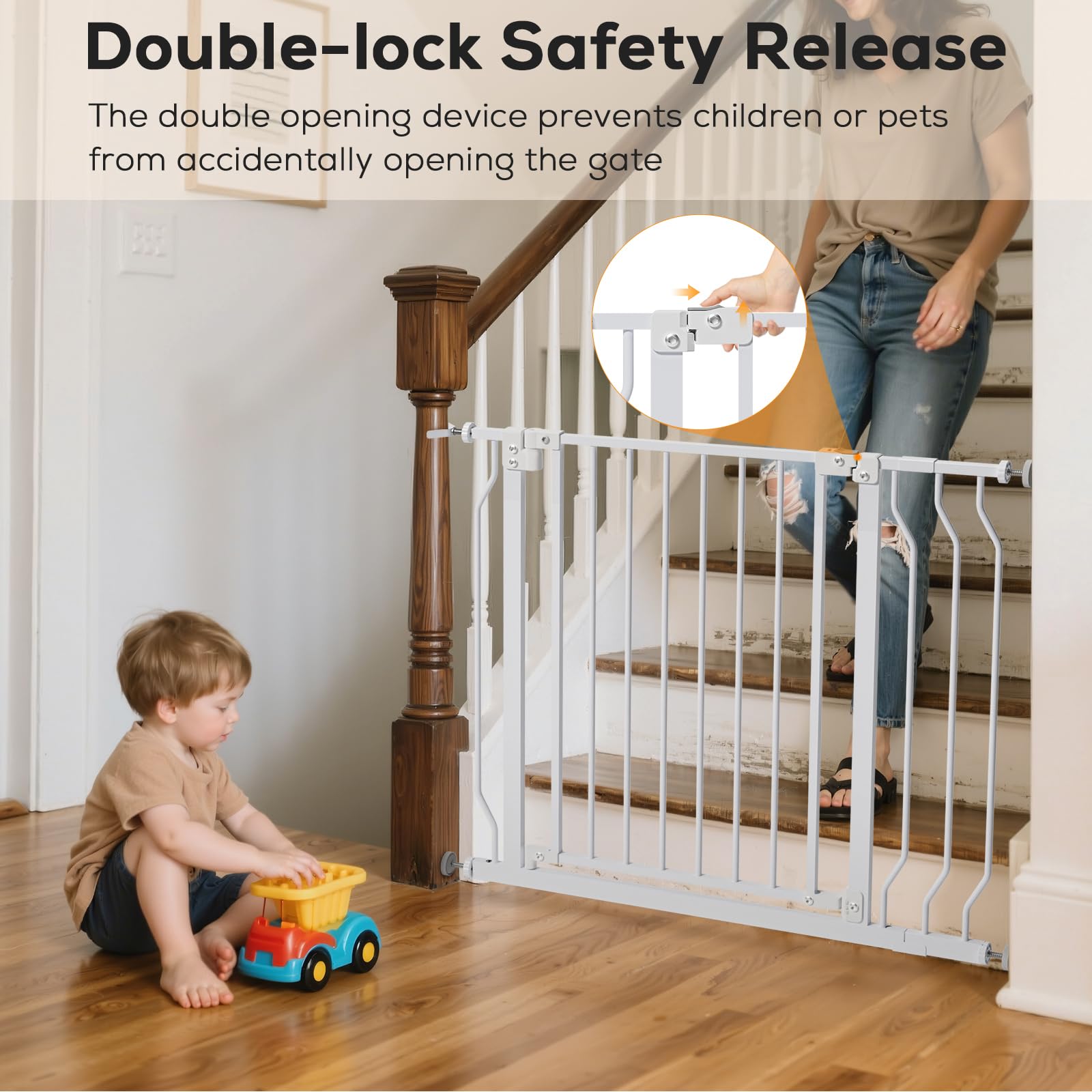 Metal Safety Gate with Auto-Close for Stairs and Doorways - 29-48 Inches