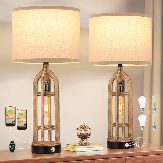 Table Lamps for Living Room Set of 2 - Black Bedside Lamp for Bedroom