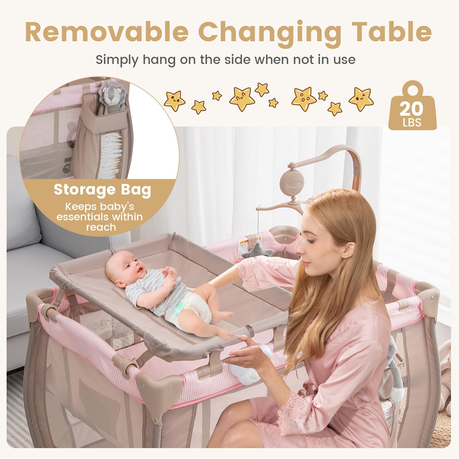 3-in-1 Convertible Baby Playard with Bassinet and Changing Table