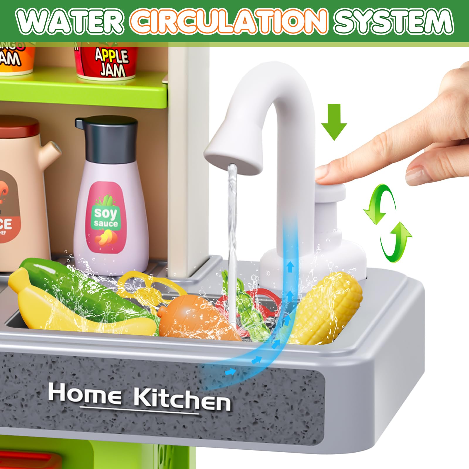 Kids Play Kitchen Set, Toddler Kitchen Playset with Sound & Light, Cooking Stove with Steam, Play Sink, Play Food Toy and Kitchen Accessories, Kitchen Toy for Kids Girls Boys (31.5 * 22 * 8.6in)