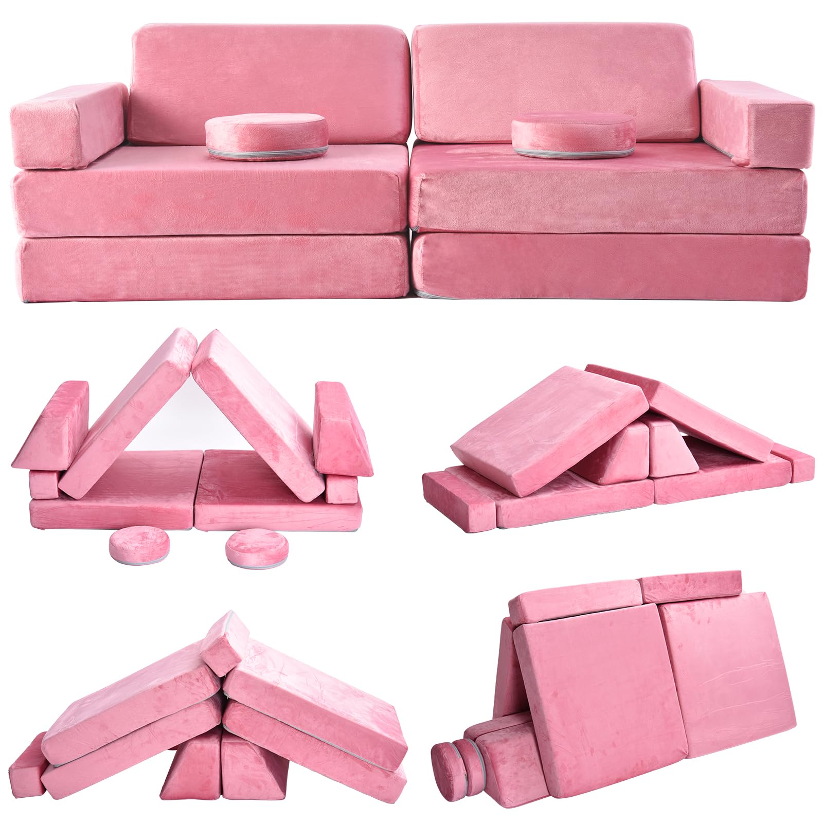 Kids Play Couch, 10 Pcs Toddler Sofa, Foam Modularized Convertible Set for Playroom