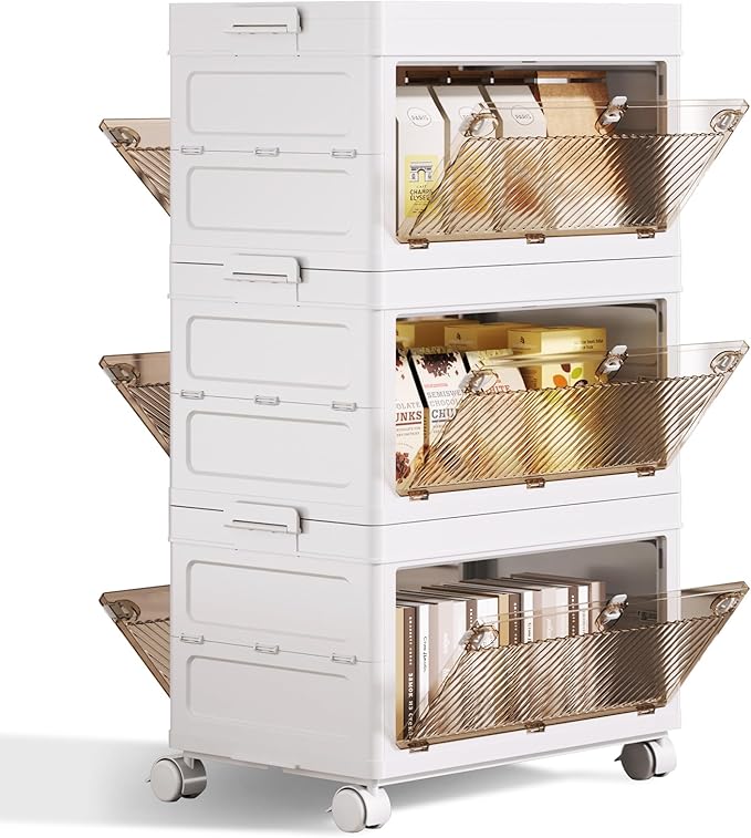 4-Tier Stackable Plastic Storage Bins - 37QT Stackable Storage Bins - Closet Organization