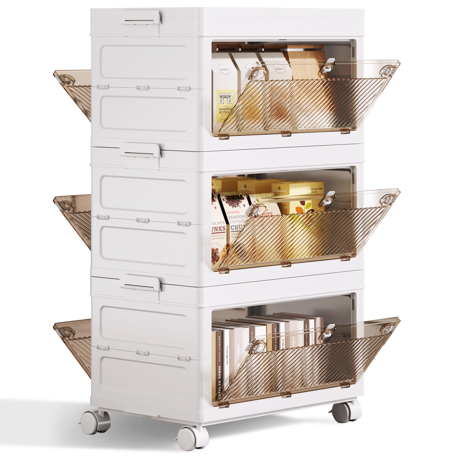3-Tier Stackable Plastic Storage Bins with Drawers - 67QT Capacity