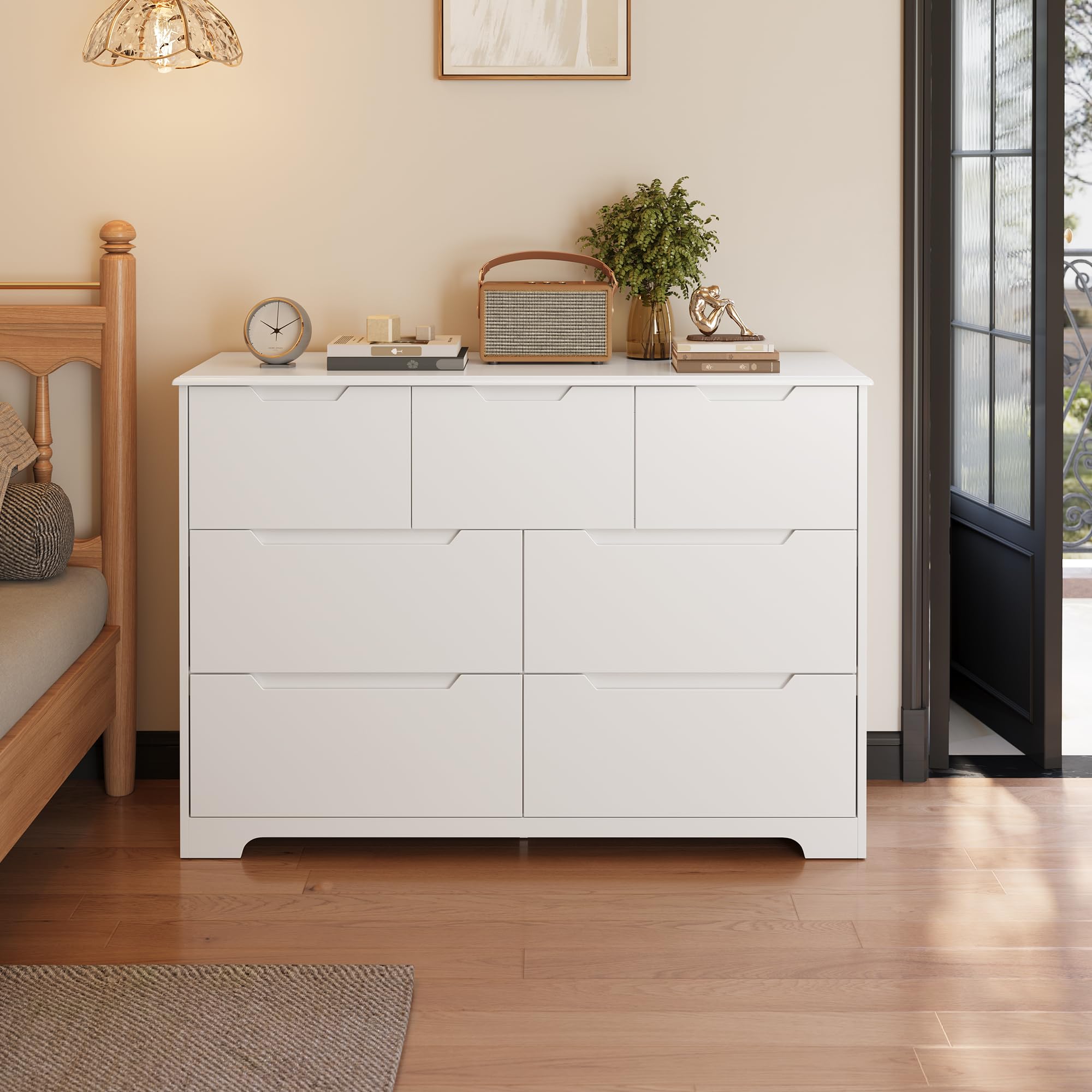 7 Drawer Dresser, 48" Wide Wood Chest of Drawers for Bedroom