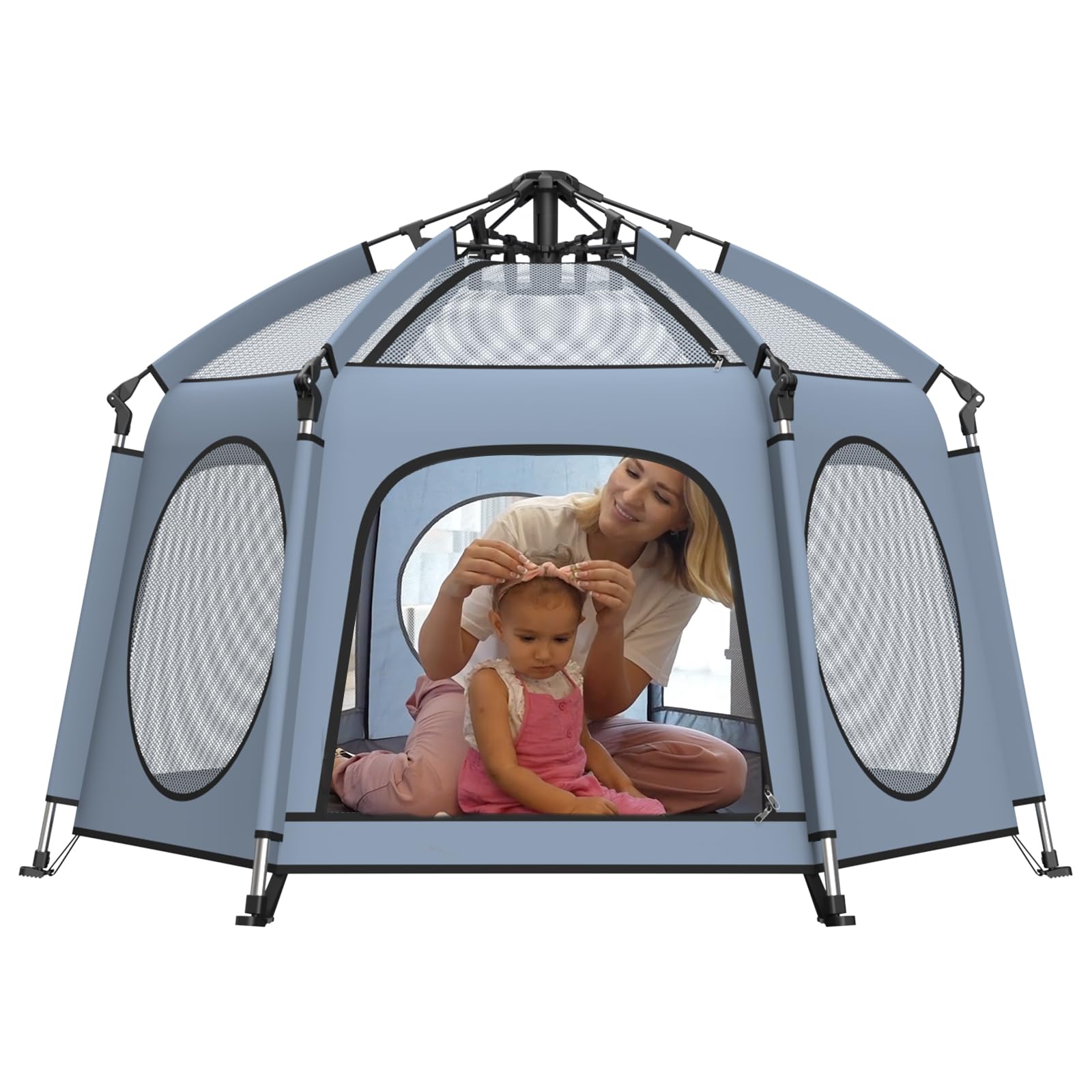 Portable Baby Playpen with UPF50+ Canopy and Bug Net
