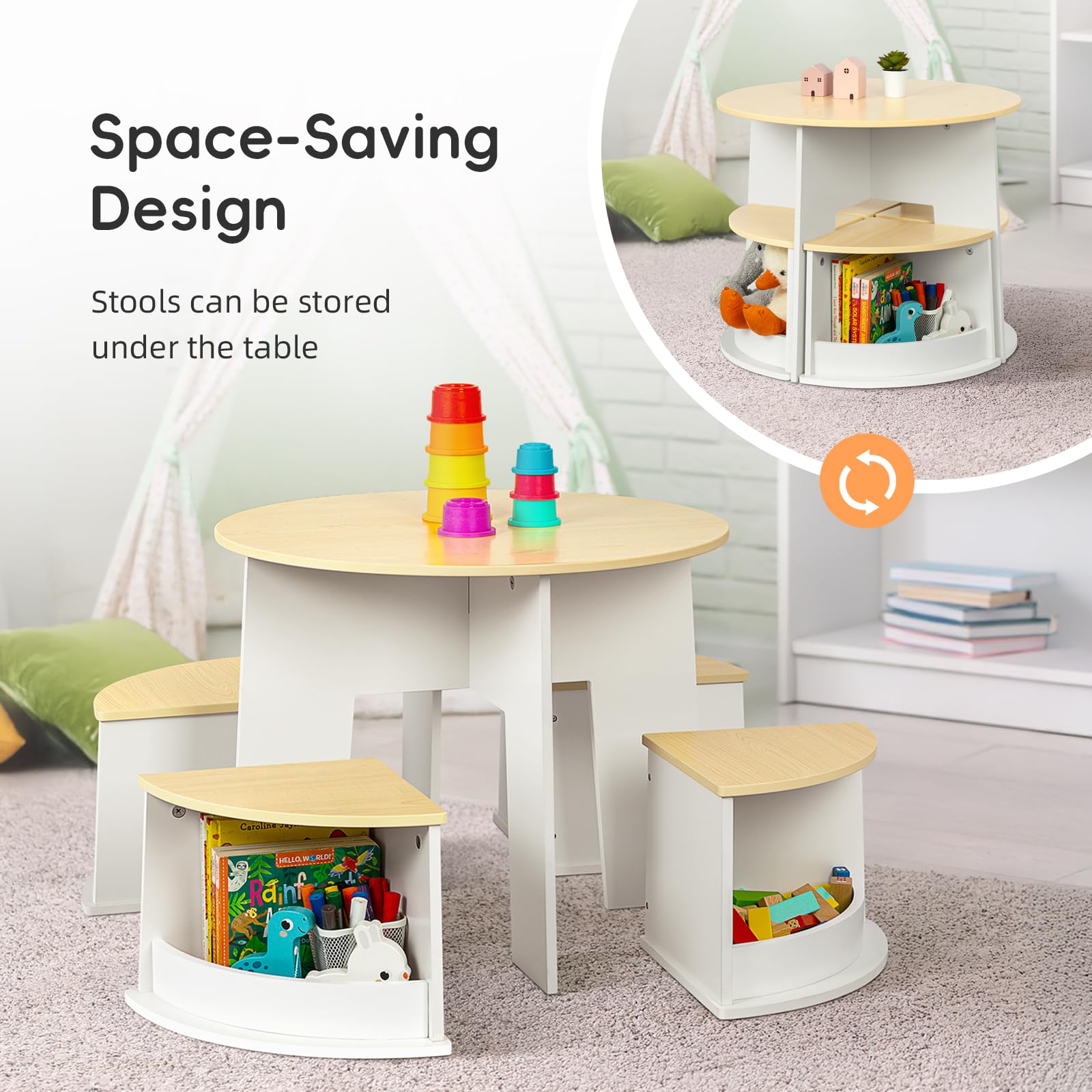 Wooden Round Kids Table and Chair Set