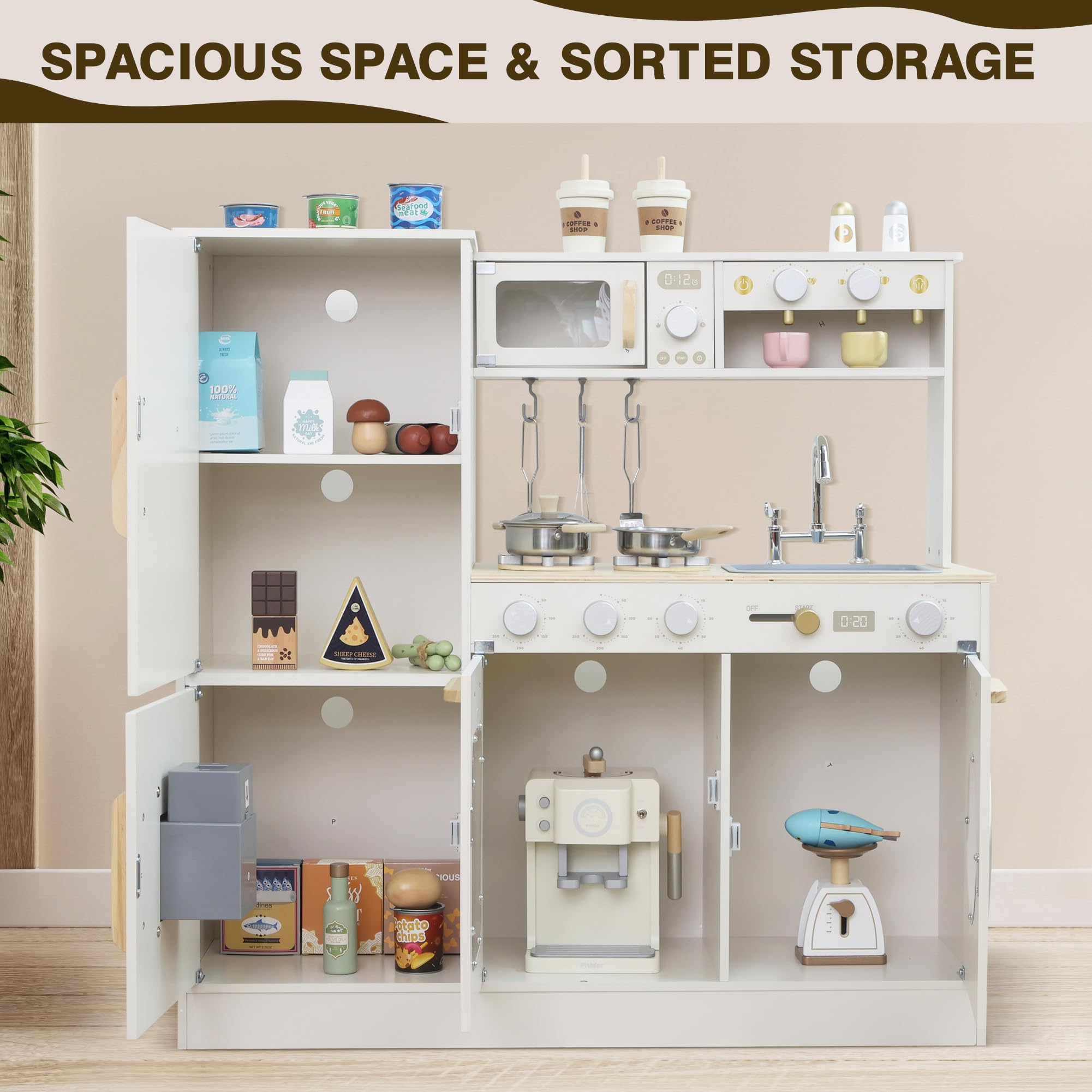 Wooden Kitchen Playset with Accessories for Kids and Toddlers