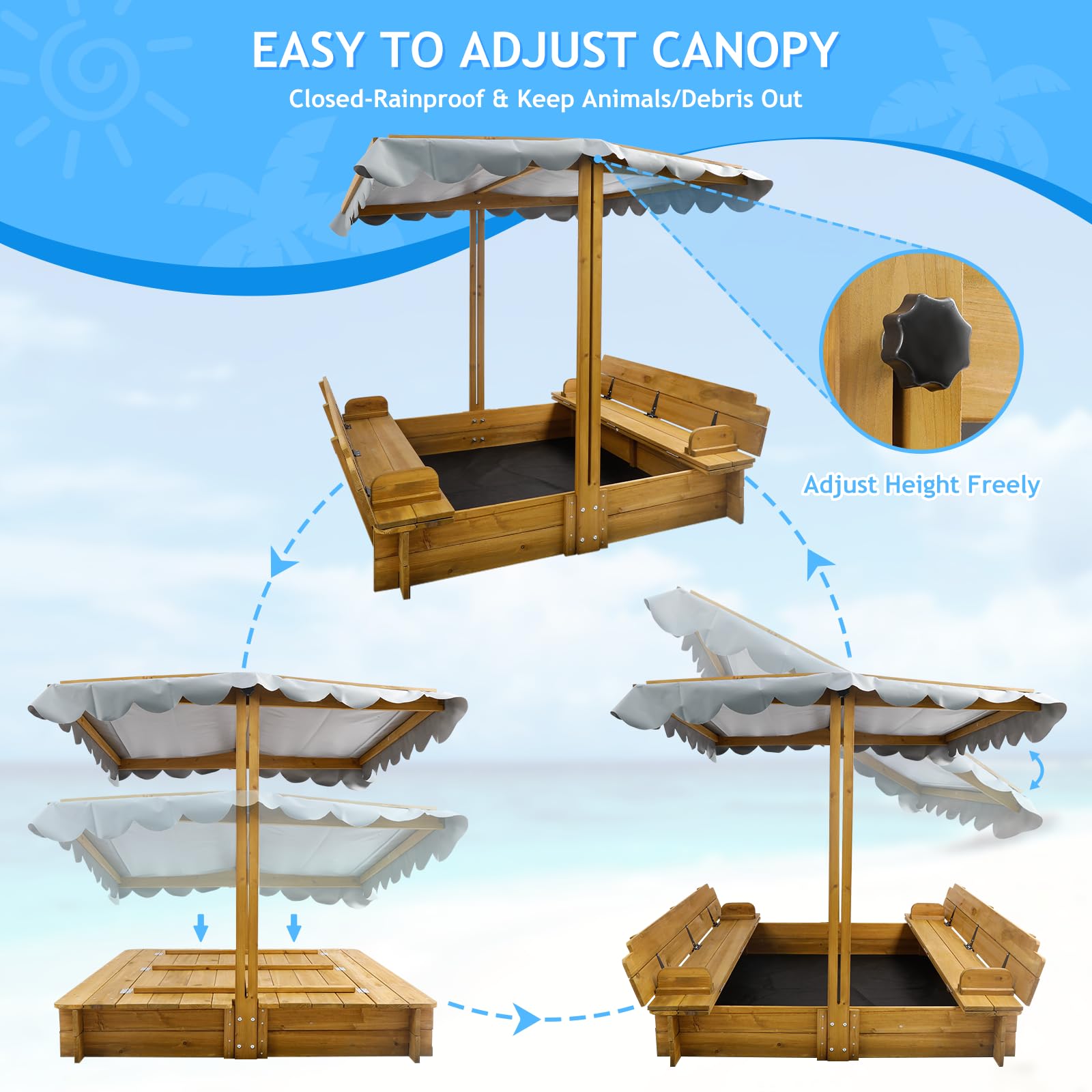 Wooden Sandbox with Adjustable Canopy