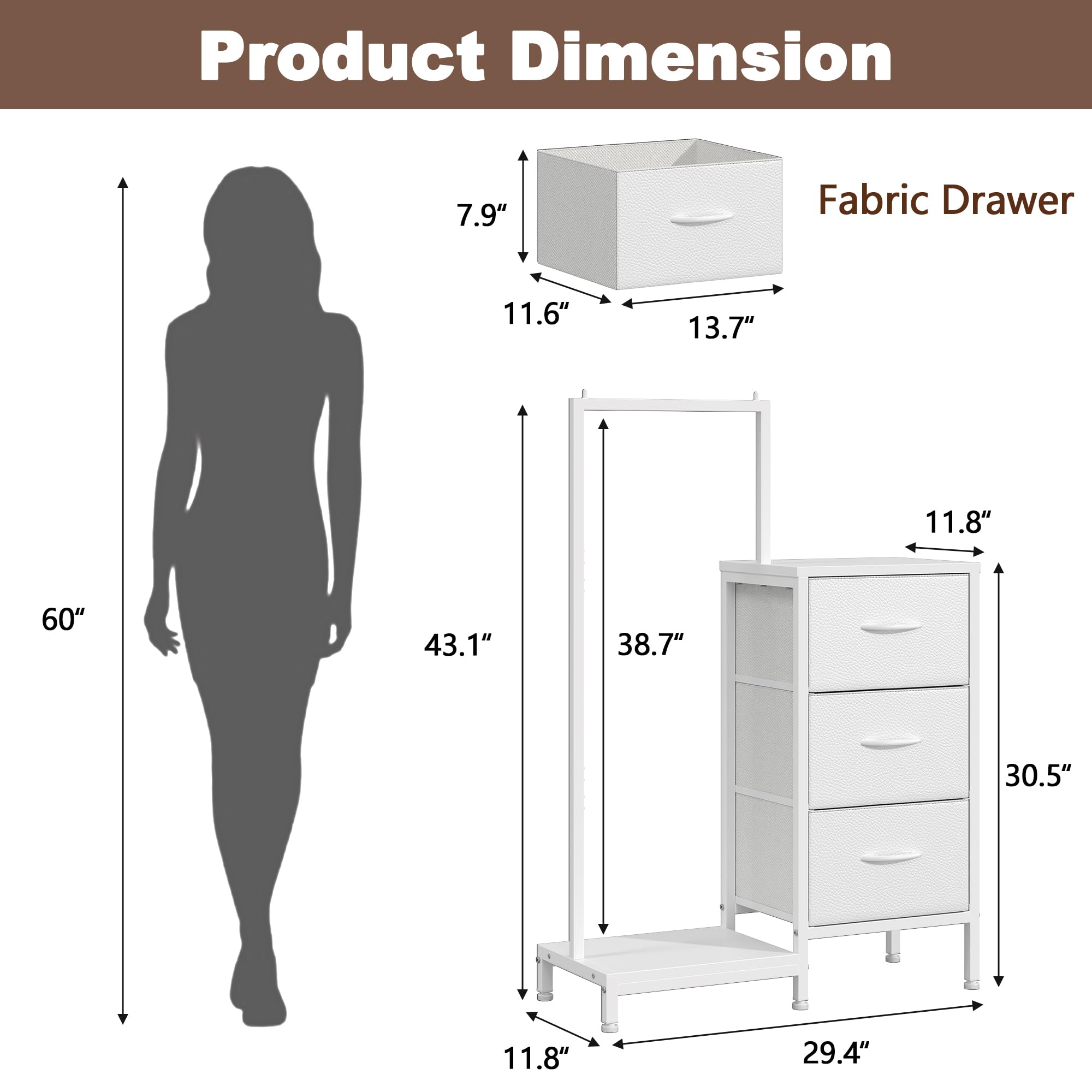 Dresser with Hanging Rack and 3 Drawers