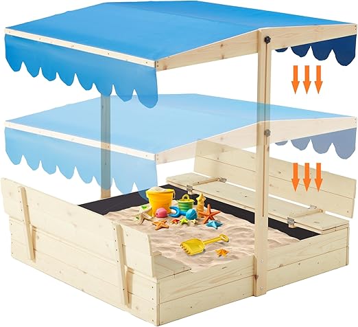 Sandbox with Lid,Kids Sandbox with Cover Outdoor,Wooden Sand Box
