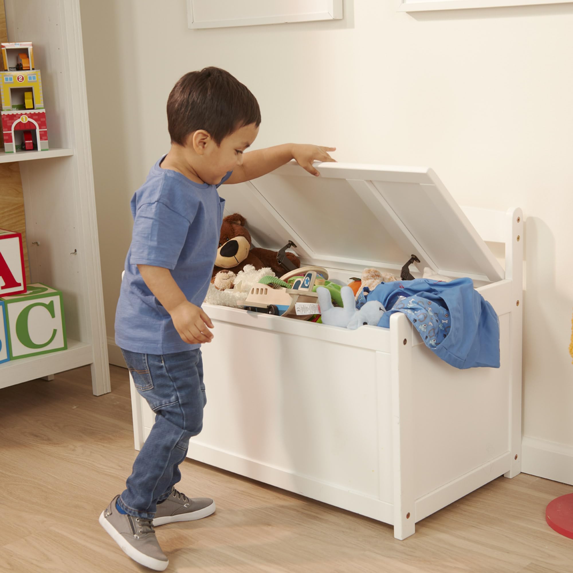 Wooden Toy Storage Chest with Safety-Hinged Lid