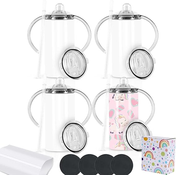 12 Oz Sippy Cup Tumblers 8 Pack With Handle, Straight Sublimation