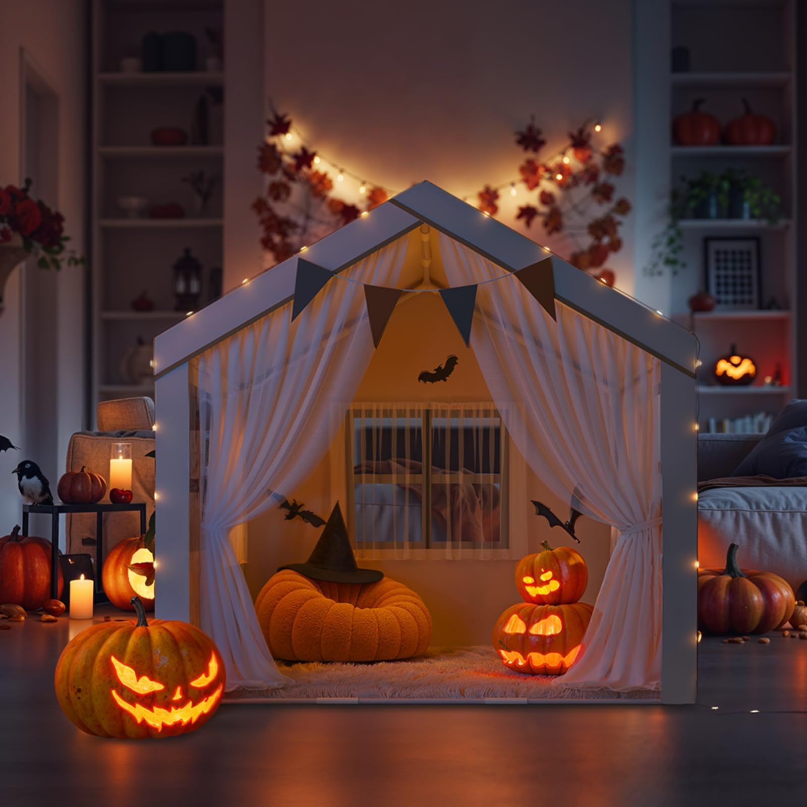 Kids Tent, Large Tent for Kids with Mat & Star LED Lights,Toddler Toys for Boys & Girls,Indoor Outdoor Teepee Tents for Boys Girls,47 x 40 x 50,White