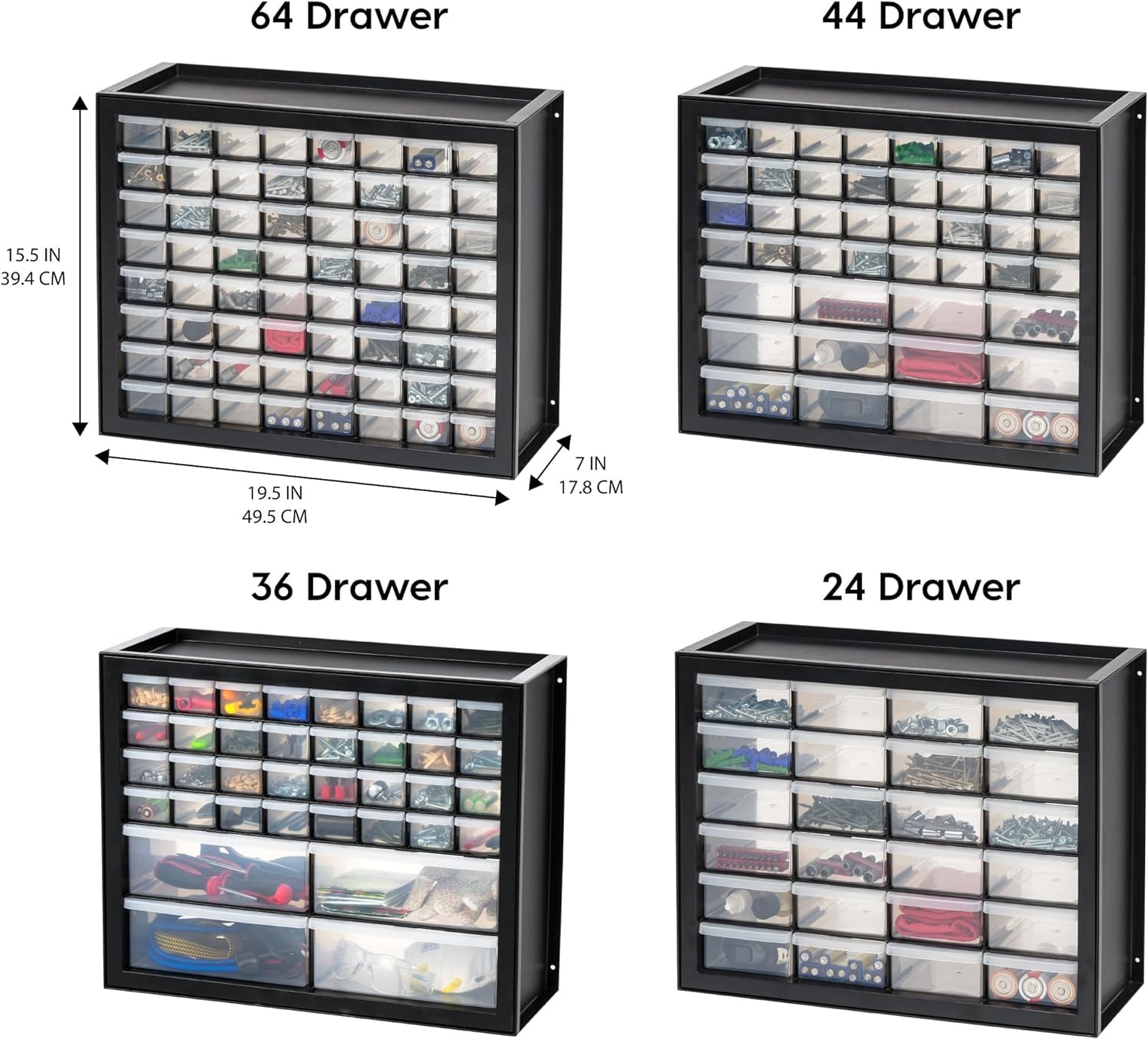 44-Drawer Small Parts Storage Cabinet - Stackable Hardware Organizer