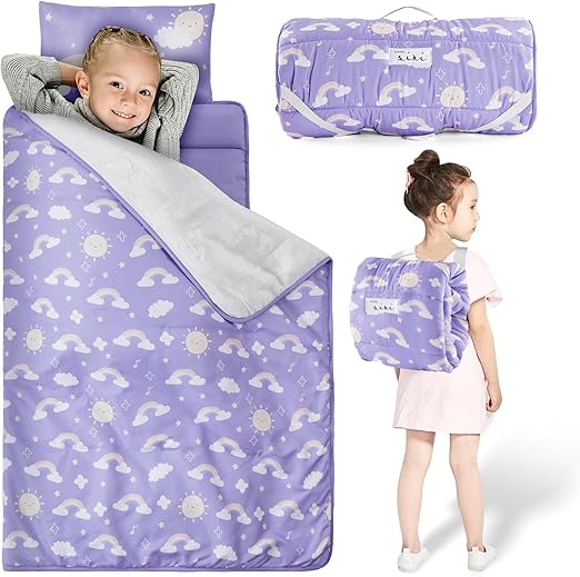 Nap Mat with Pillow and Blanket, Soft Sleeping Bag for Kids Boys and Girls