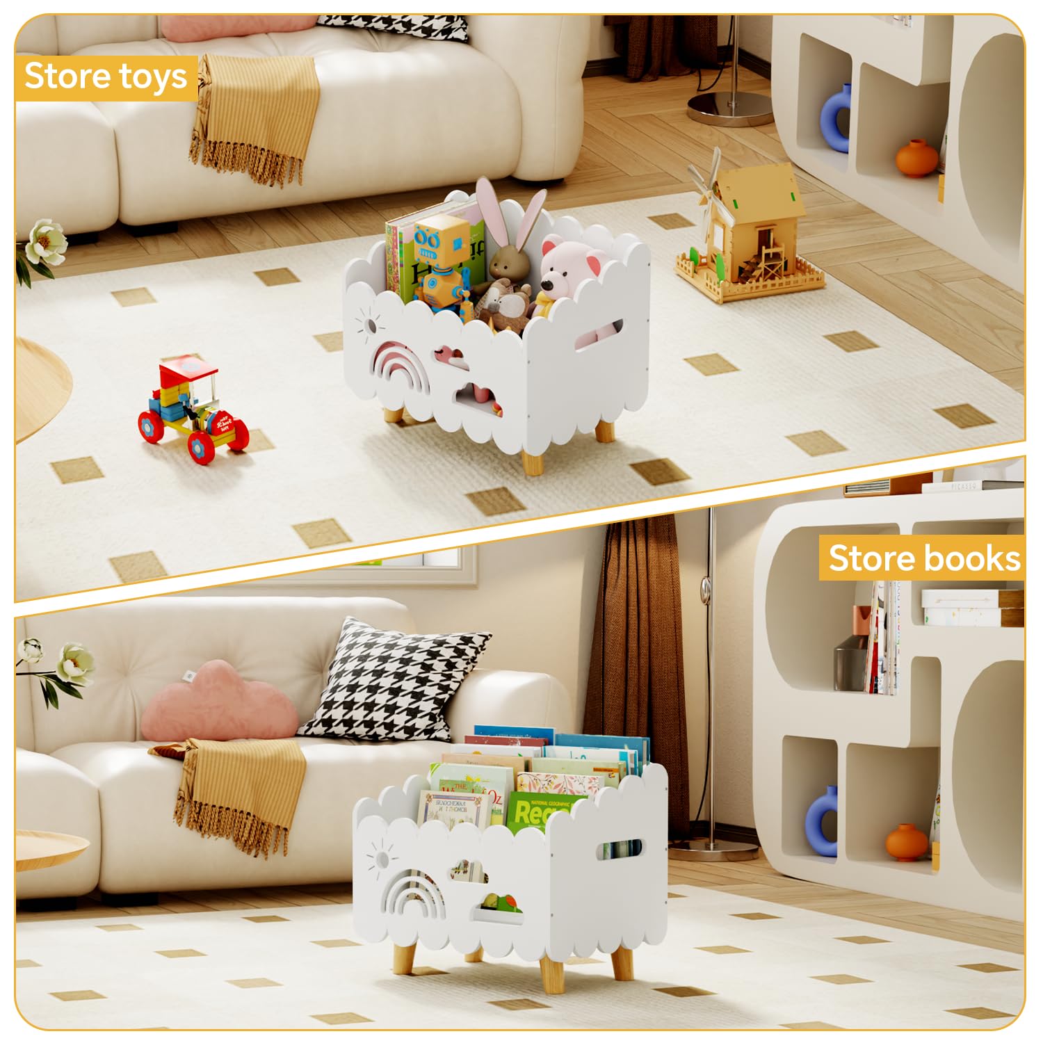 Montessori Kids Bookshelf with Adjustable Dividers