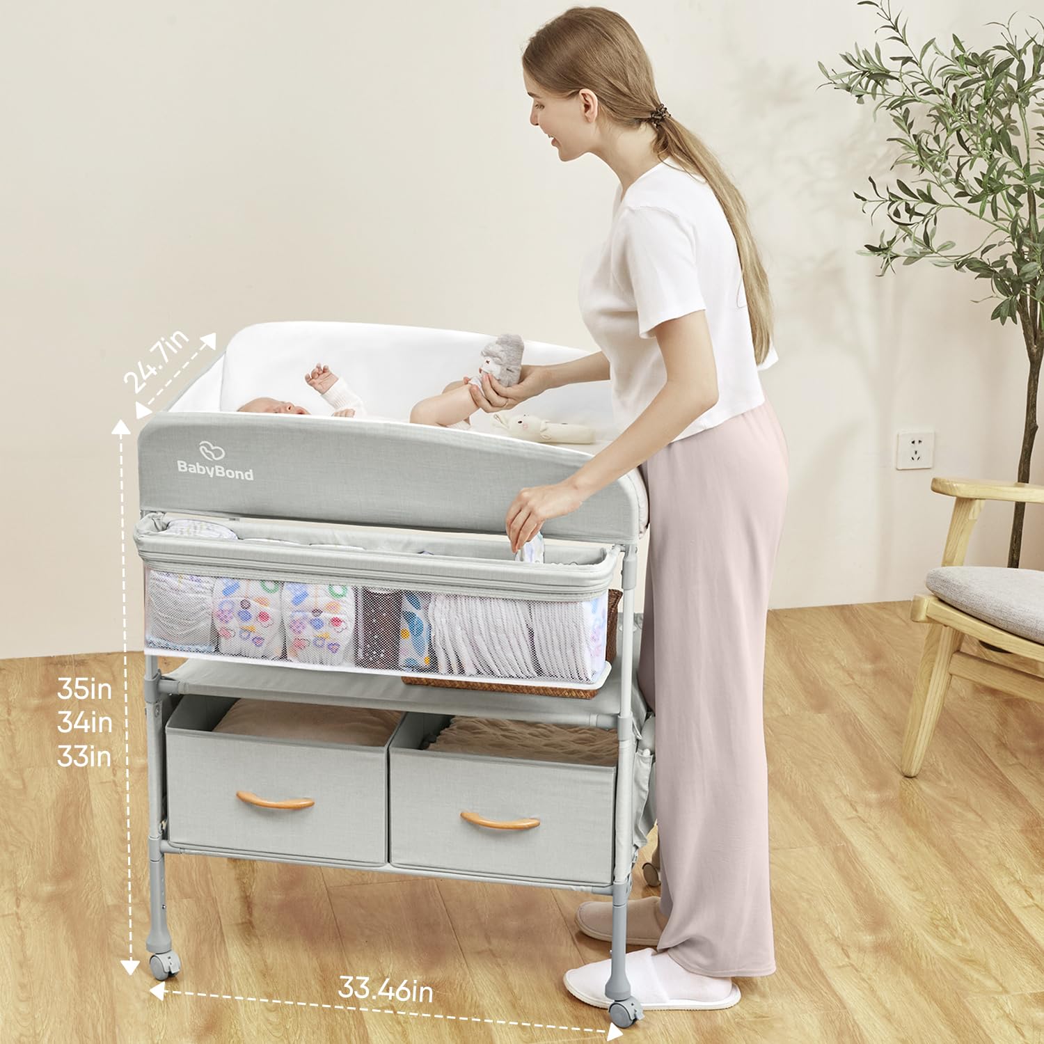 Portable Baby Changing Table with Storage Baskets