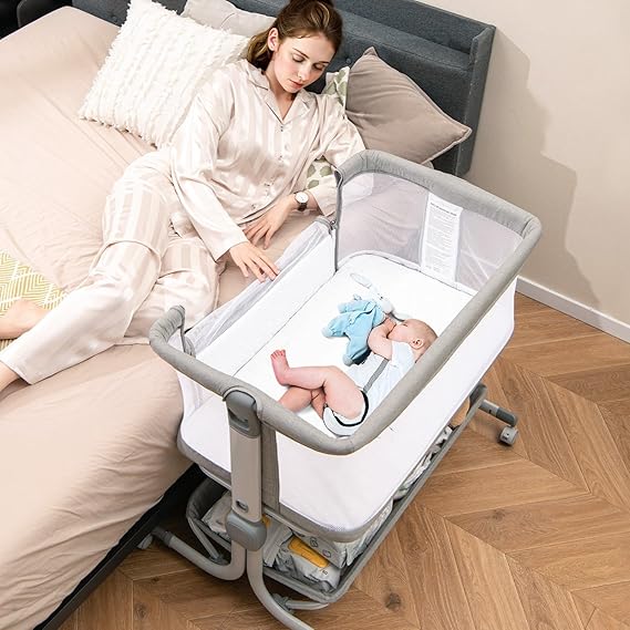 3 in 1 Baby Bassinet, Bedside Sleeper with Comfy Mattress, Wheels