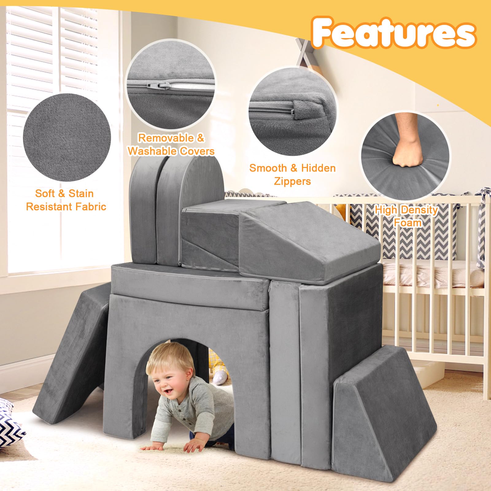14-Piece Modular Play Couch for Kids