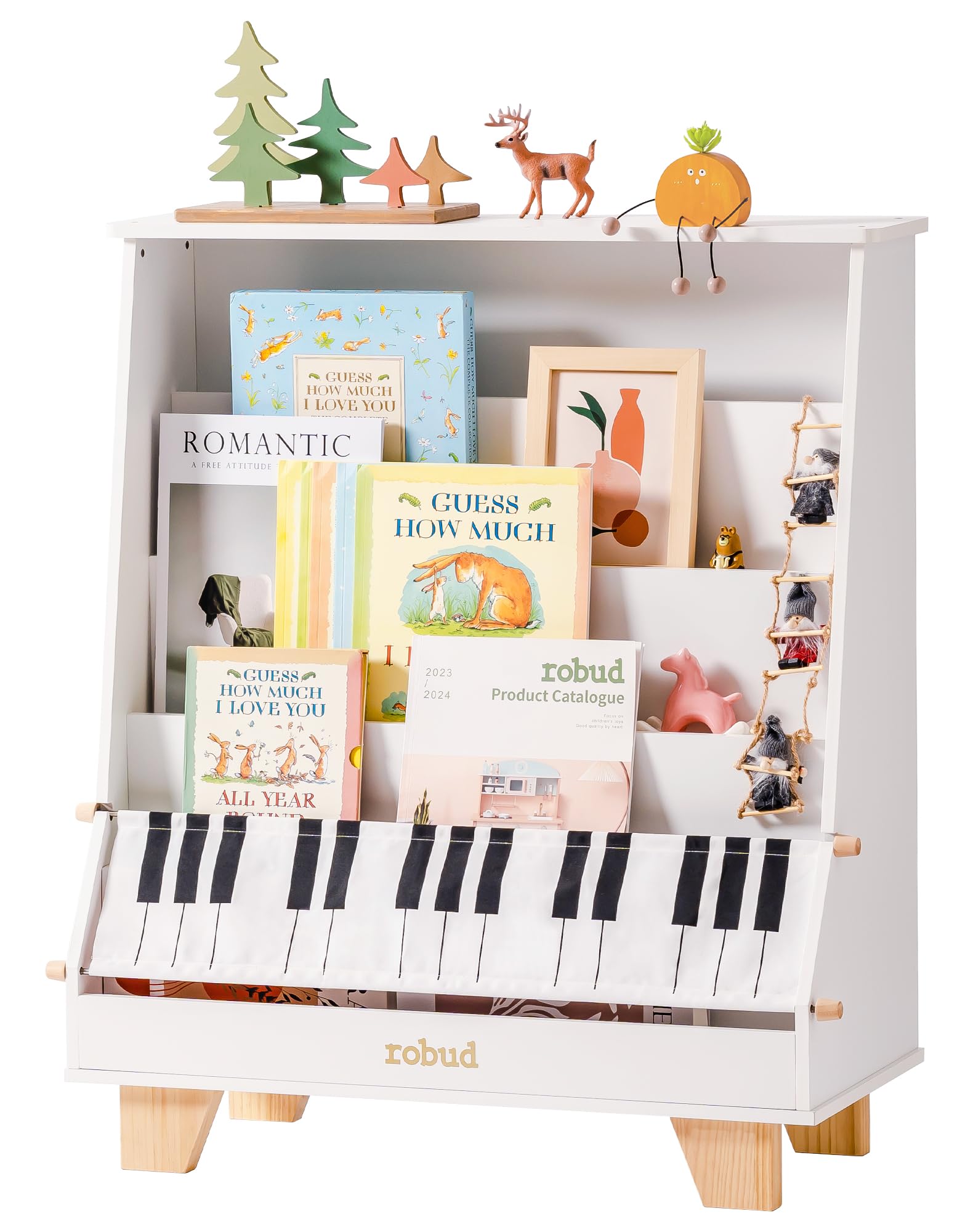 Kids Bookshelf, White Wooden Book Shelf with Stability & Sturdiness